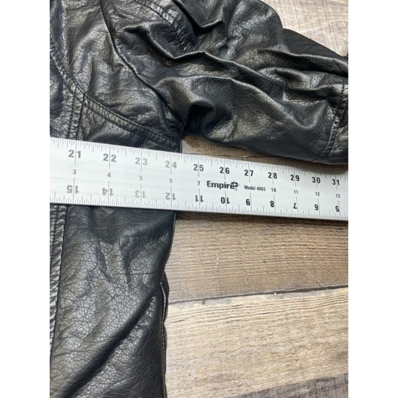 Levis Men XL Black Faux Leather Jacket Sherpa Fleece Lined Full Zip Biker Racer - Picture 5 of 6